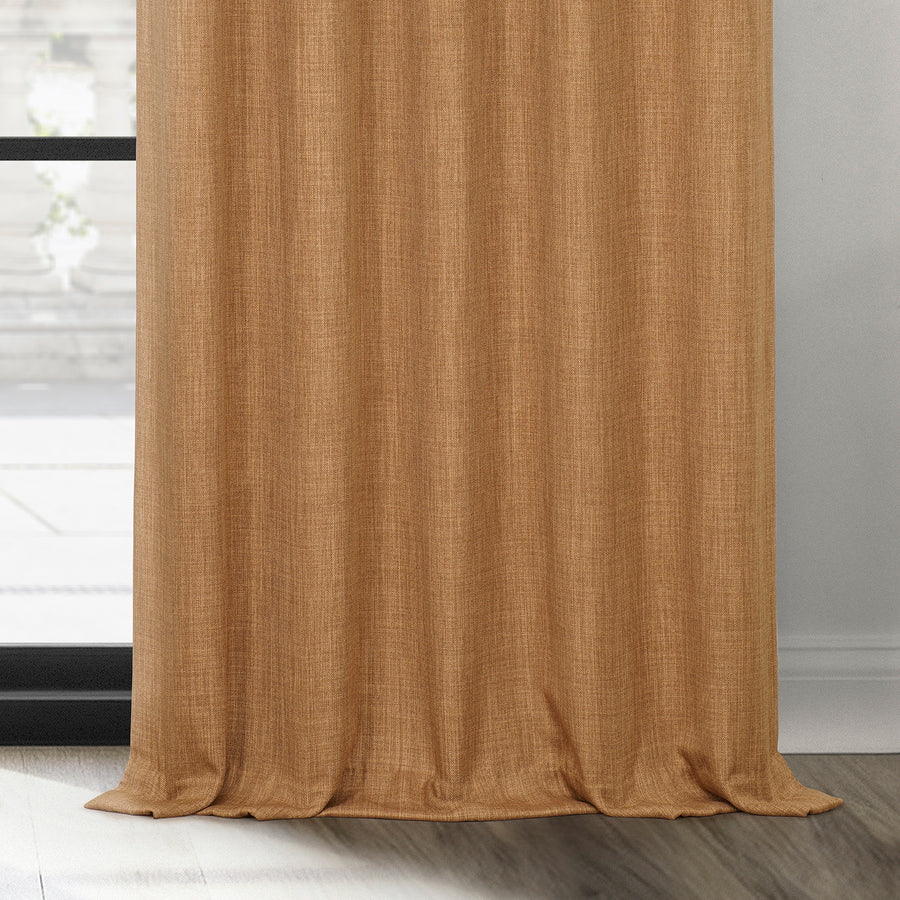 Butterscotch Grommet Textured Faux Linen Room Darkening Curtain