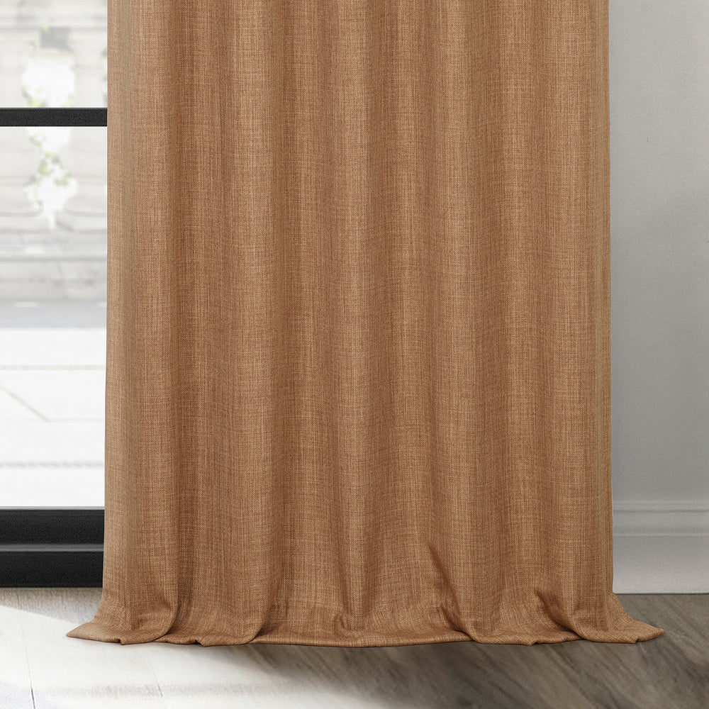 Butterscotch Grommet Textured Faux Linen Room Darkening Curtain
