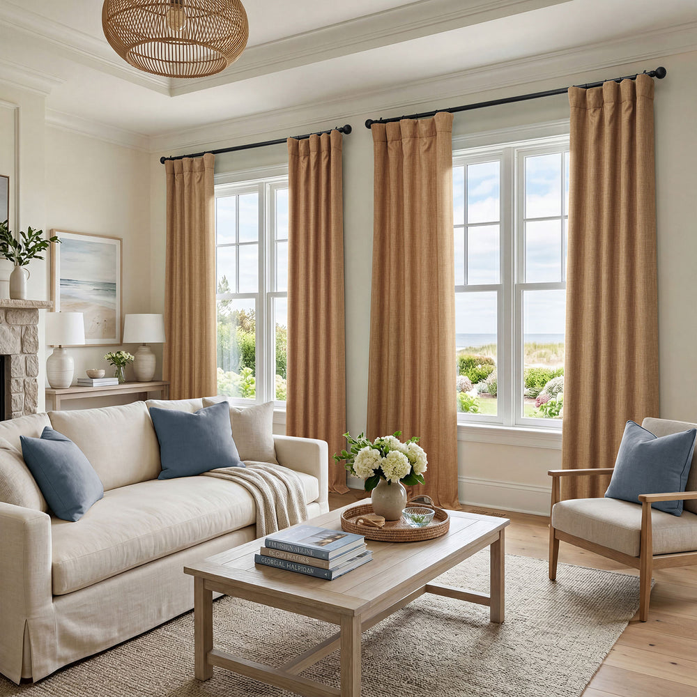 Butterscotch Textured Faux Linen Room Darkening Curtain