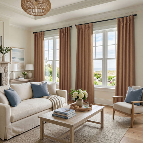 Butterscotch Textured Faux Linen Custom Curtain