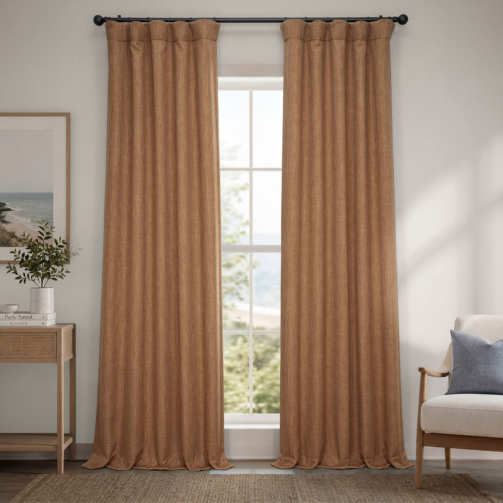 Butterscotch Textured Faux Linen Room Darkening Curtain