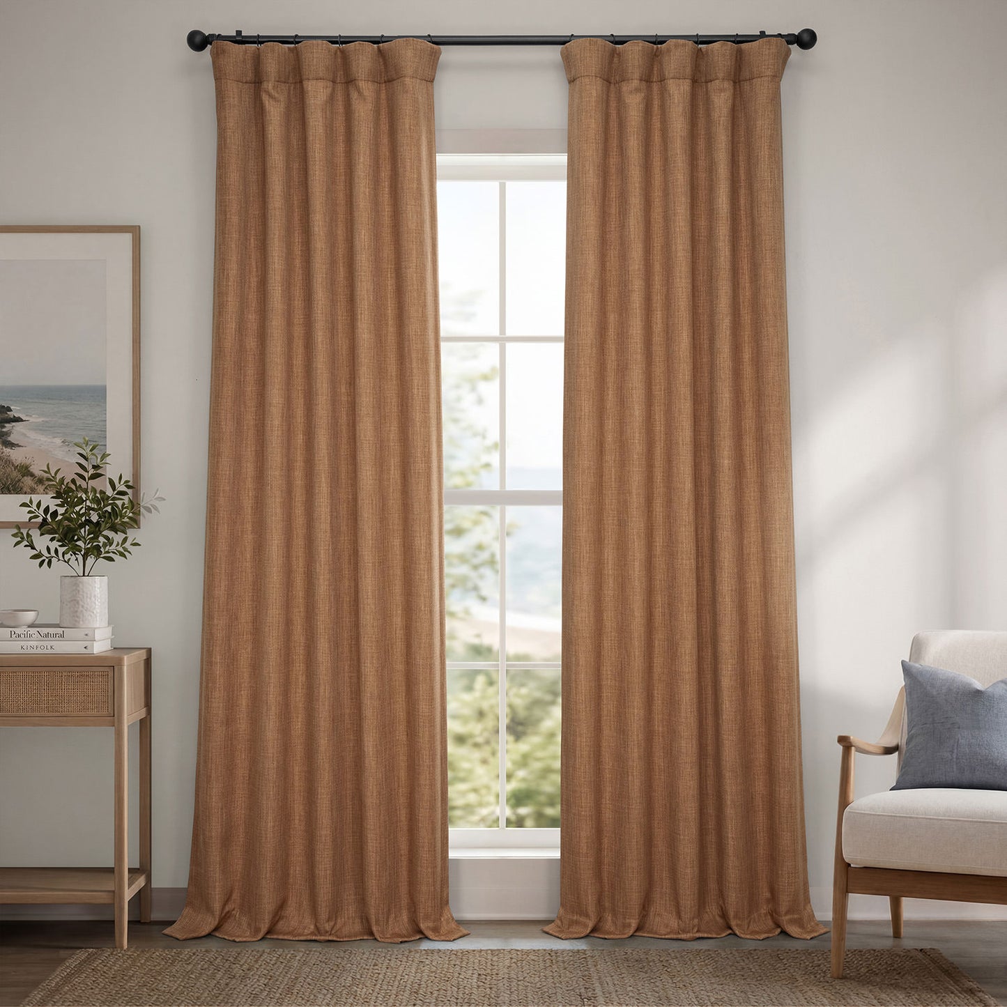 Butterscotch Textured Faux Linen Room Darkening Curtain