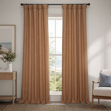 Butterscotch Textured Faux Linen Room Darkening Curtain