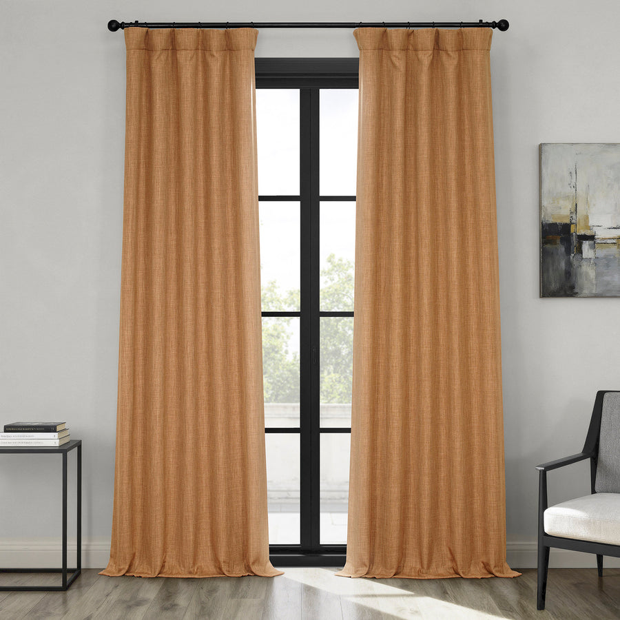 Butterscotch Textured Faux Linen Room Darkening Curtain