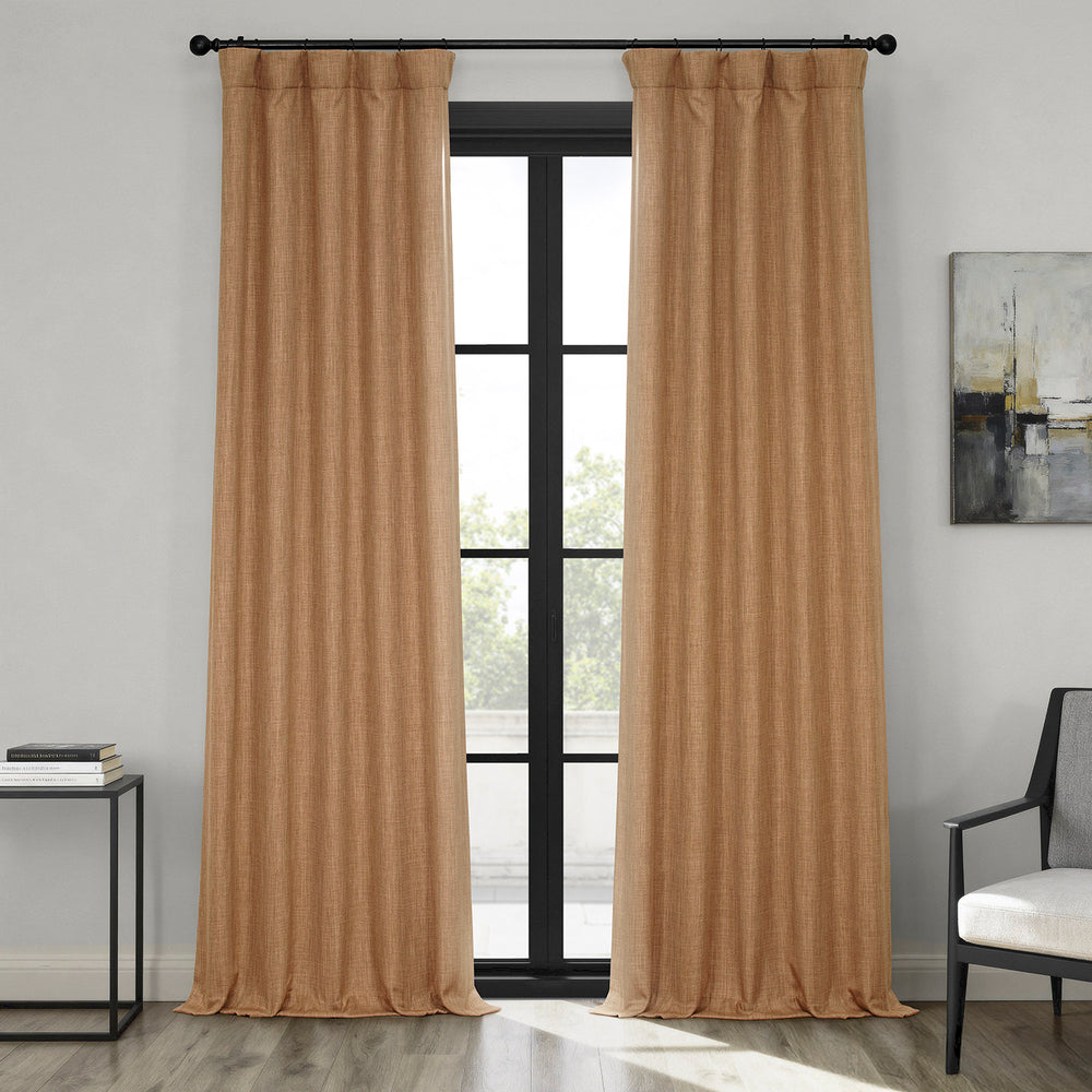 Butterscotch Textured Faux Linen Room Darkening Curtain