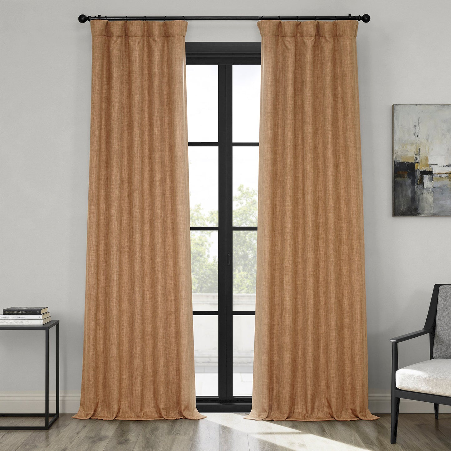 Butterscotch Textured Faux Linen Room Darkening Curtain