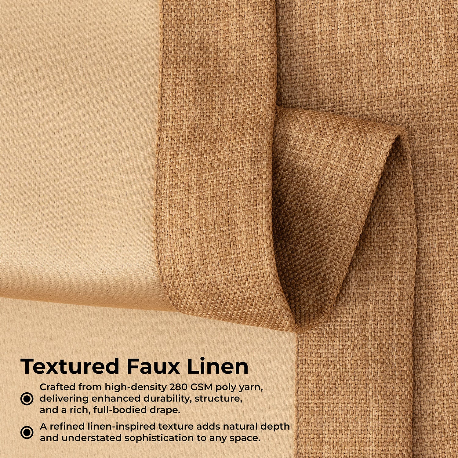 Butterscotch Textured Faux Linen Room Darkening Curtain