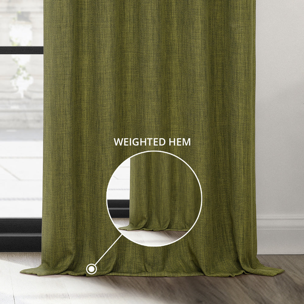 Tuscany Green Textured Faux Linen Custom Curtain
