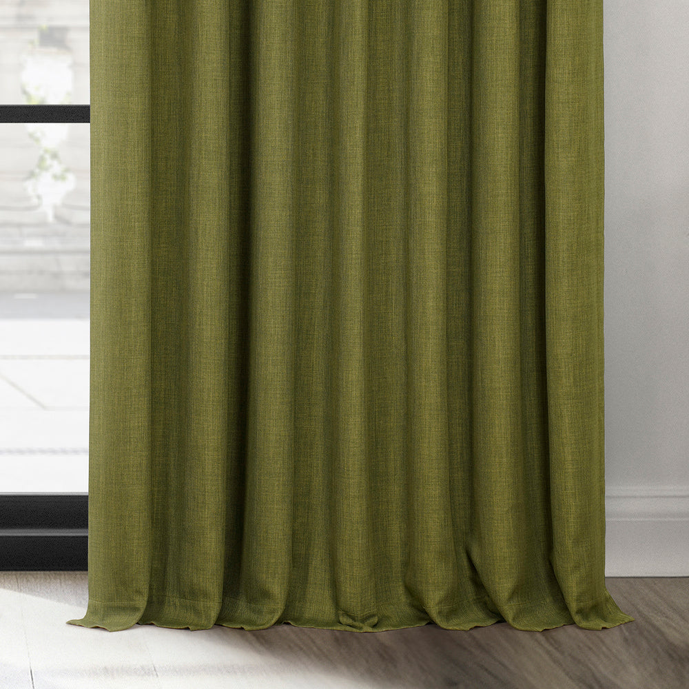 Tuscany Green Textured Faux Linen Custom Curtain