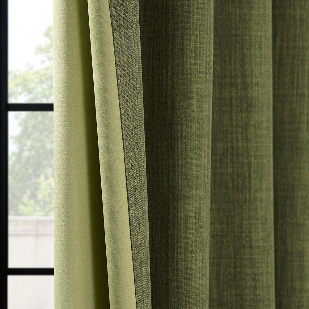Tuscany Green Grommet Textured Faux Linen Room Darkening Curtain