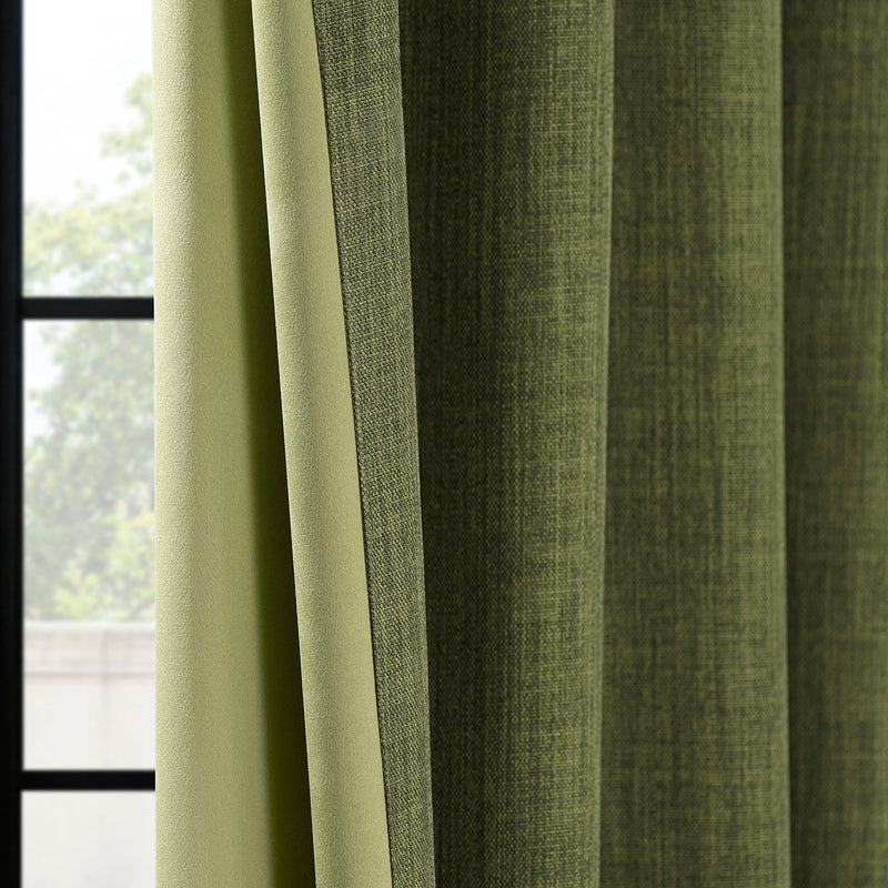 Tuscany Green Grommet Textured Faux Linen Room Darkening Curtain