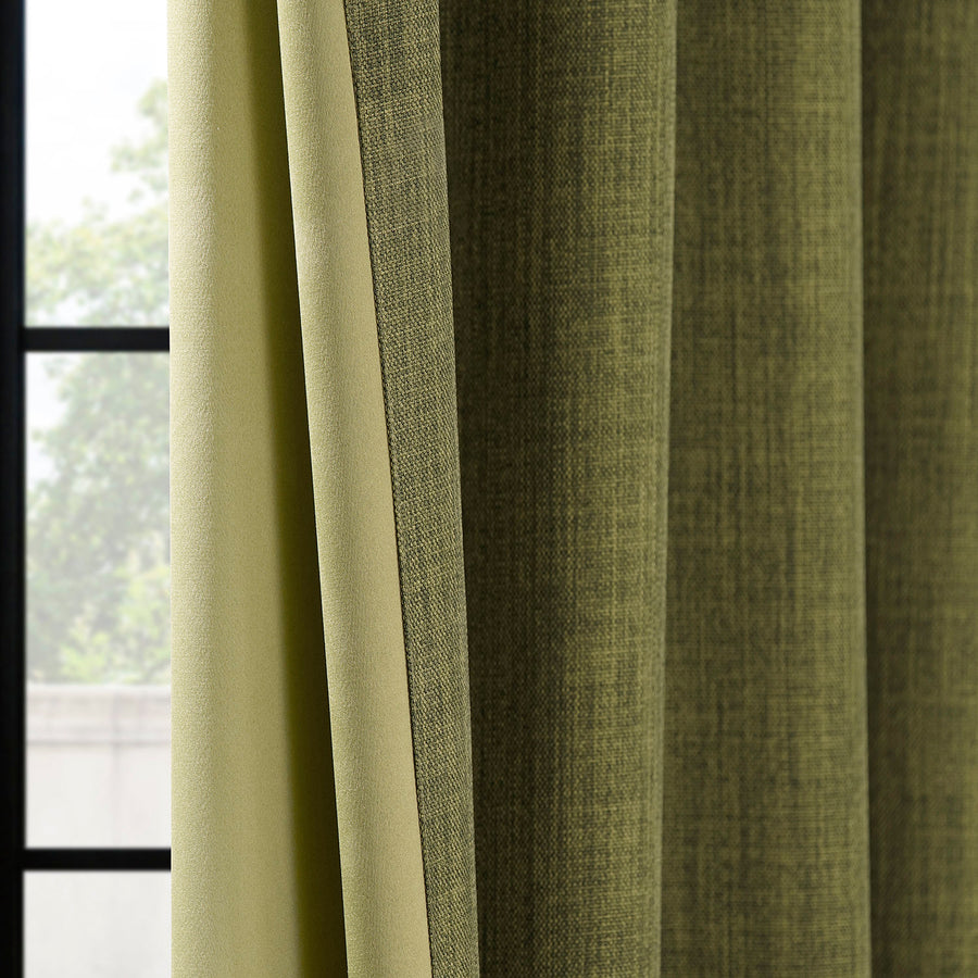 Tuscany Green Grommet Textured Faux Linen Room Darkening Curtain