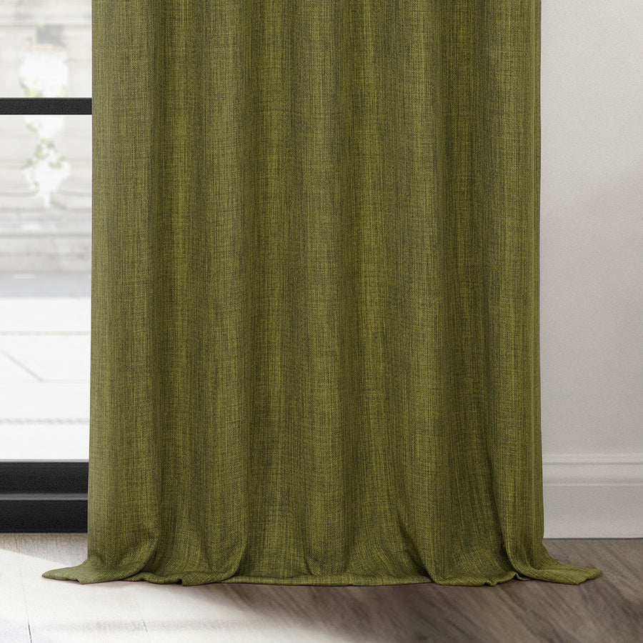 Tuscany Green Grommet Textured Faux Linen Room Darkening Curtain