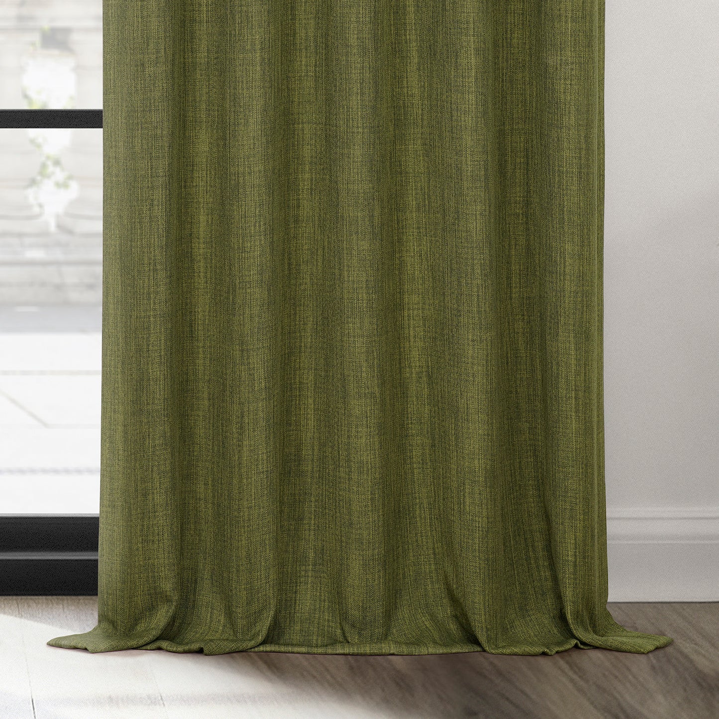 Tuscany Green Textured Faux Linen Room Darkening Curtain