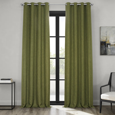 Tuscany Green Grommet Textured Faux Linen Room Darkening Curtain