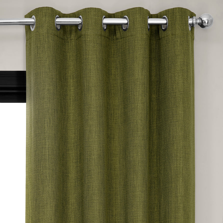 Tuscany Green Grommet Textured Faux Linen Room Darkening Curtain