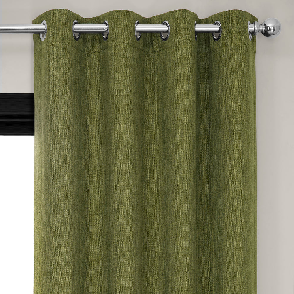Tuscany Green Grommet Textured Faux Linen Room Darkening Curtain