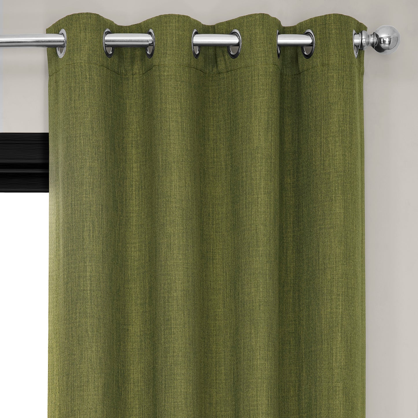 Tuscany Green Grommet Textured Faux Linen Room Darkening Curtain