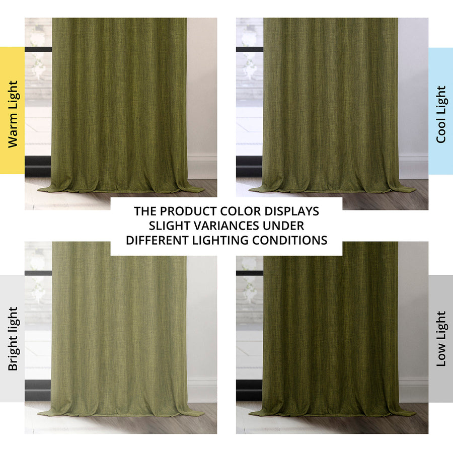 Tuscany Green Grommet Textured Faux Linen Room Darkening Curtain