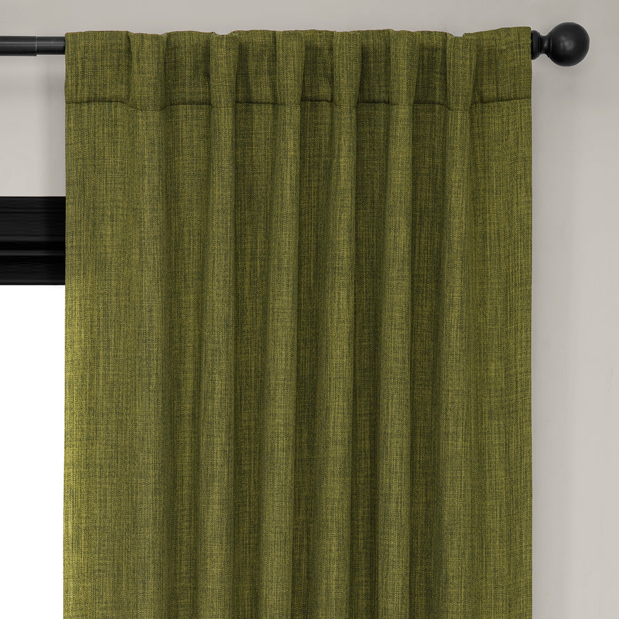 Tuscany Green Textured Faux Linen Room Darkening Curtain