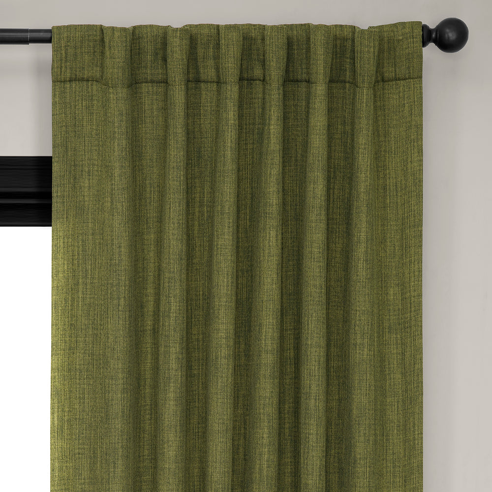Tuscany Green Textured Faux Linen Room Darkening Curtain