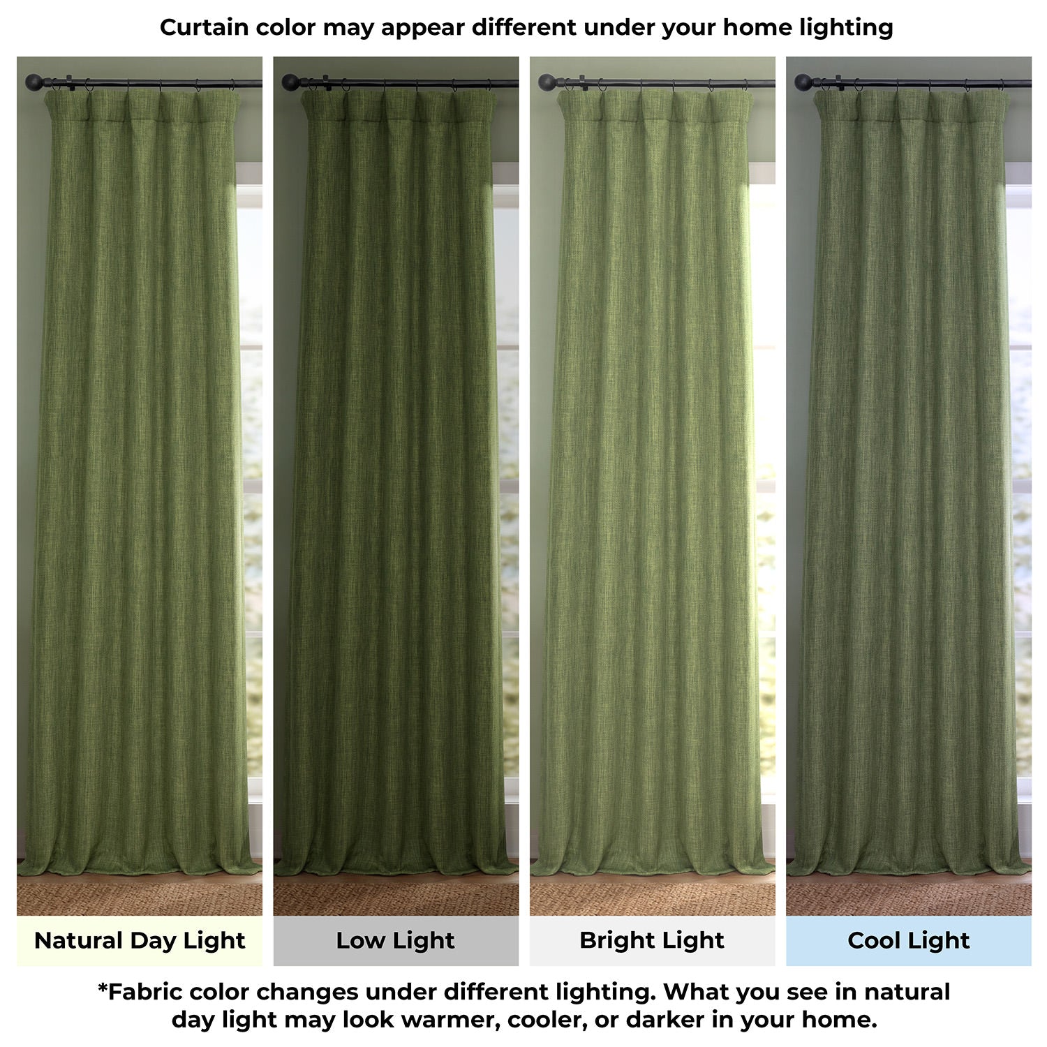 Tuscany Green Textured Faux Linen Room Darkening Curtain