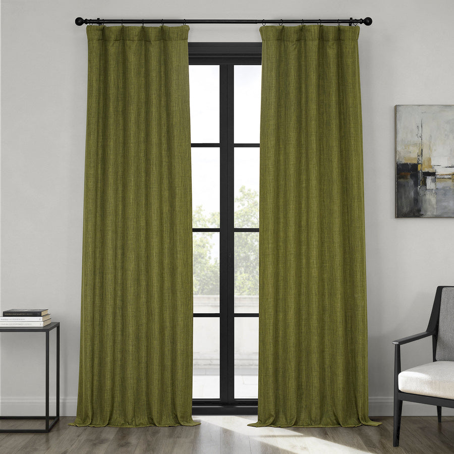 Tuscany Green Textured Faux Linen Room Darkening Curtain