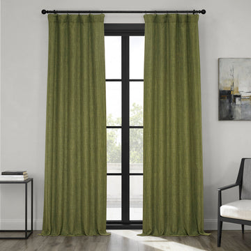 Tuscany Green Textured Faux Linen Room Darkening Curtain