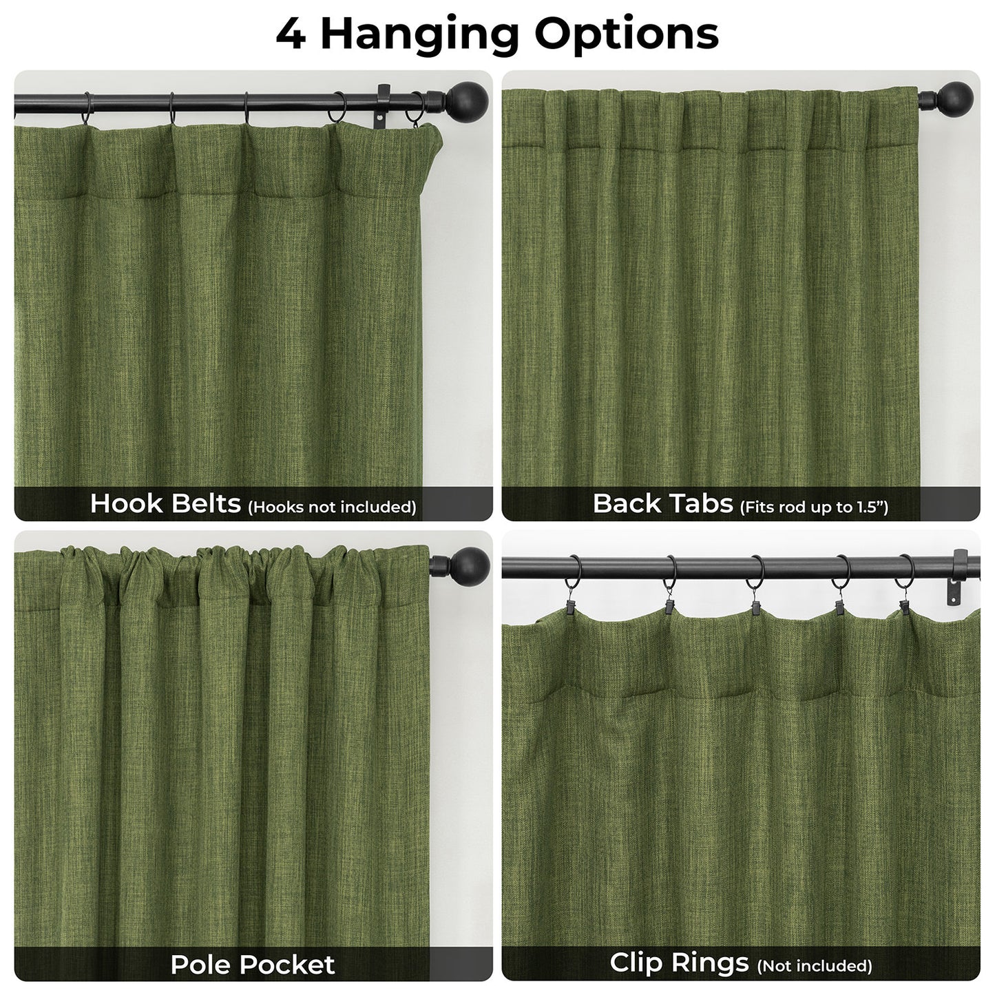 Tuscany Green Textured Faux Linen Room Darkening Curtain