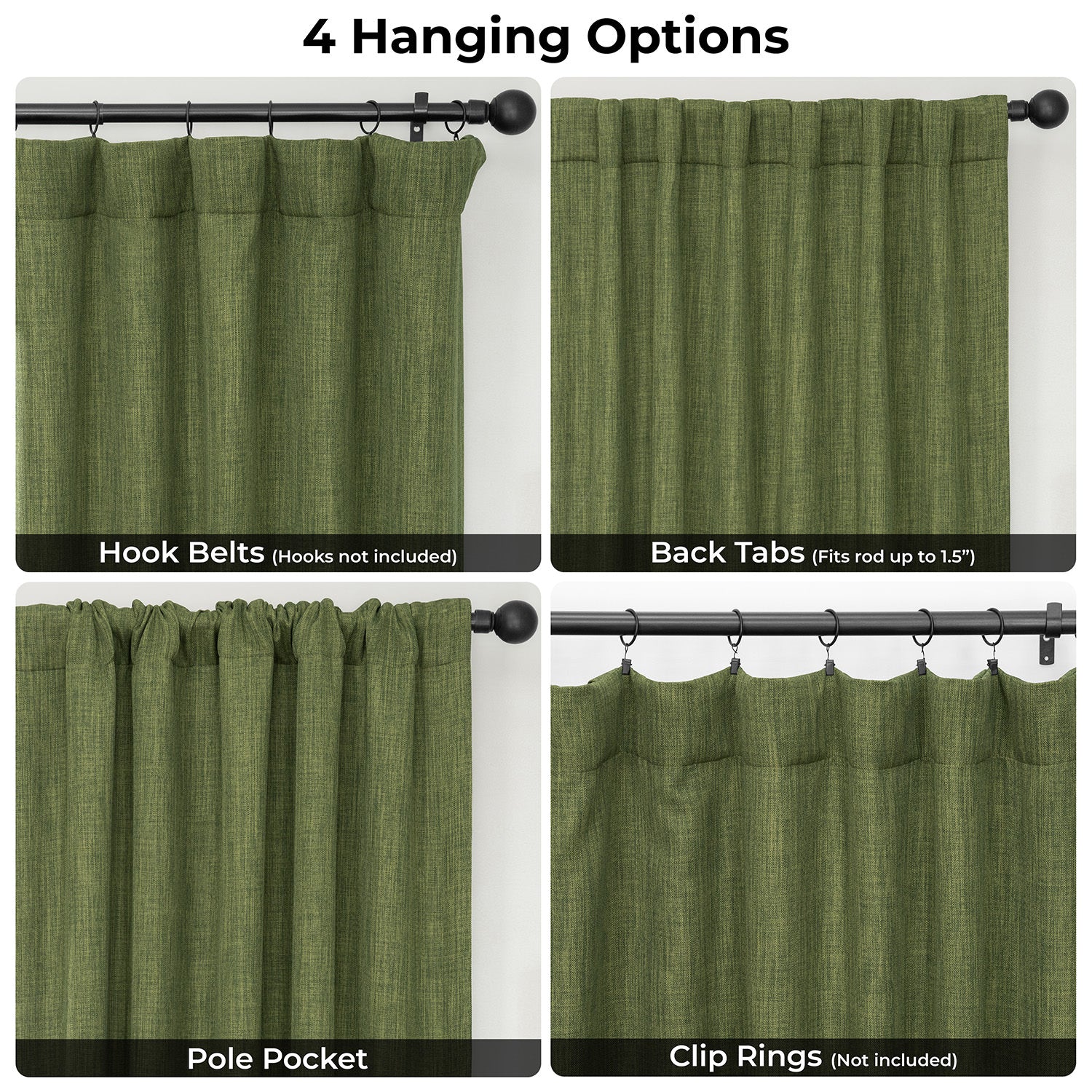 Tuscany Green Textured Faux Linen Room Darkening Curtain