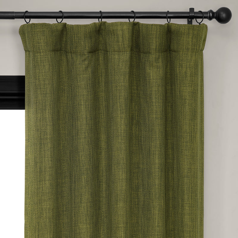 Tuscany Green Textured Faux Linen Room Darkening Curtain