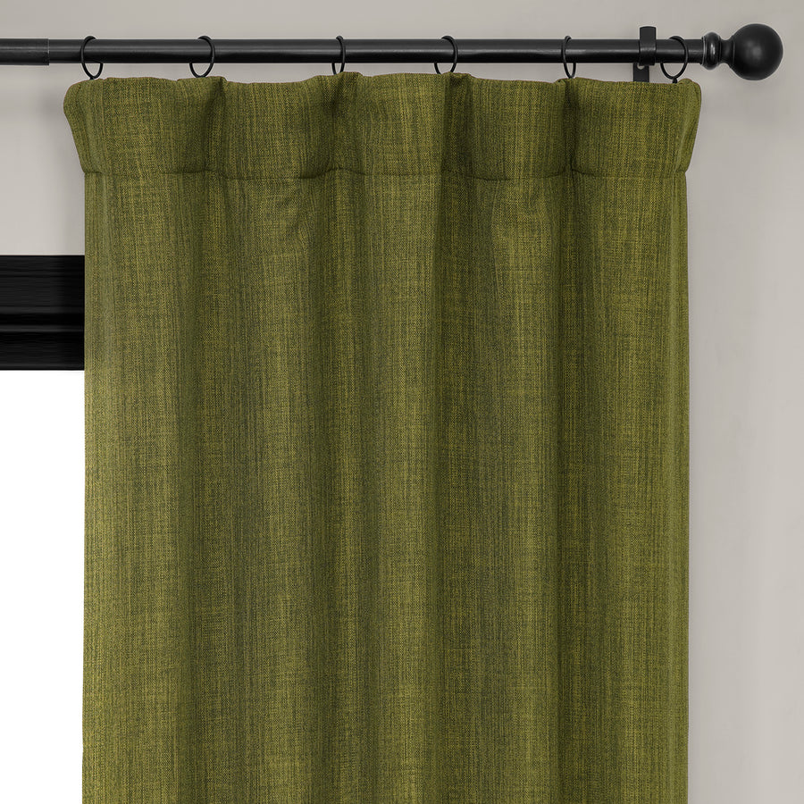 Tuscany Green Textured Faux Linen Room Darkening Curtain