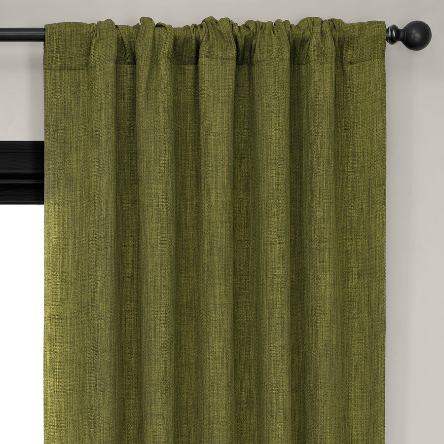 Tuscany Green Textured Faux Linen Room Darkening Curtain