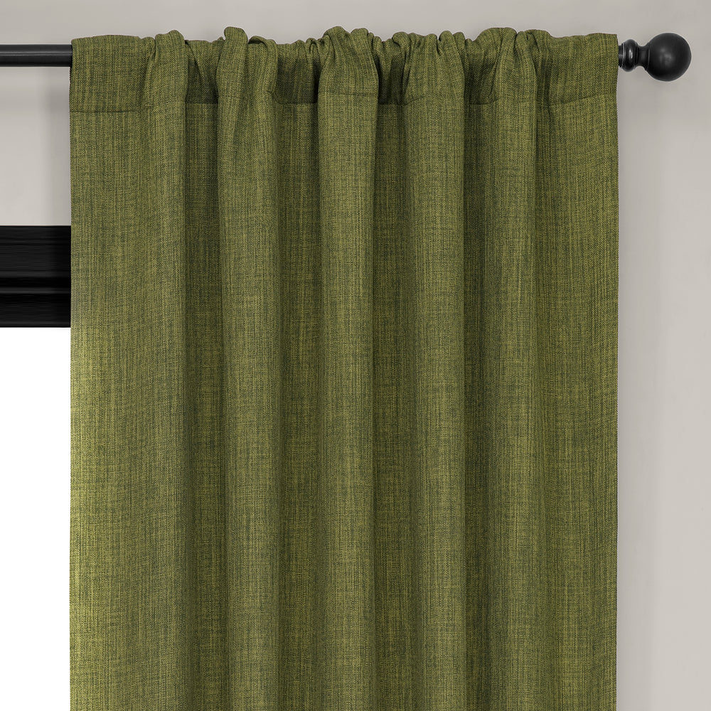 Tuscany Green Textured Faux Linen Room Darkening Curtain