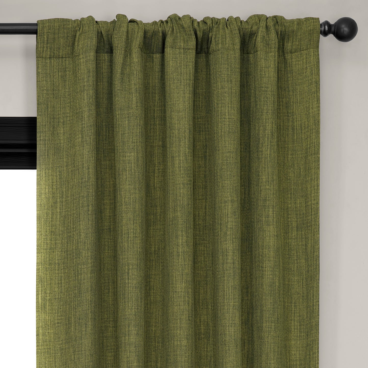 Tuscany Green Textured Faux Linen Room Darkening Curtain