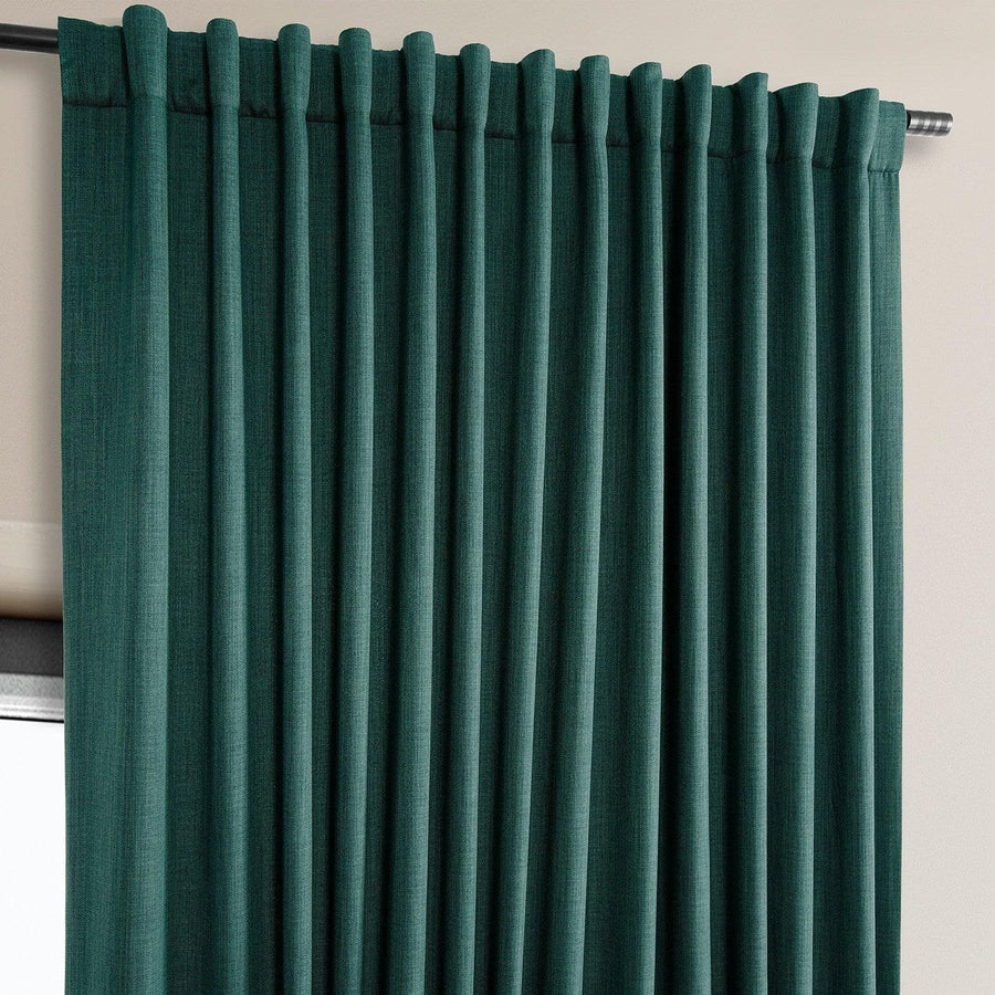 Slate Teal Extra Wide Textured Faux Linen Room Darkening Curtain - HalfPriceDrapes.com