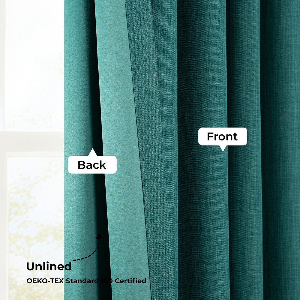 Slate Teal Extra Wide Textured Faux Linen Room Darkening Curtain