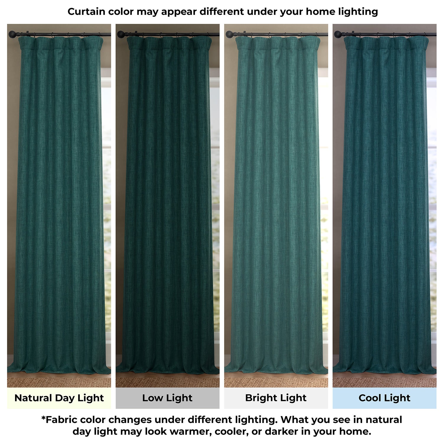 Slate Teal Extra Wide Textured Faux Linen Room Darkening Curtain