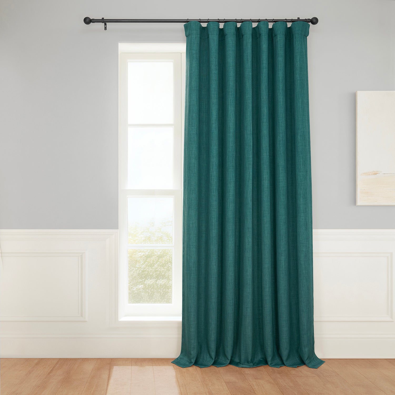 Slate Teal Extra Wide Textured Faux Linen Room Darkening Curtain
