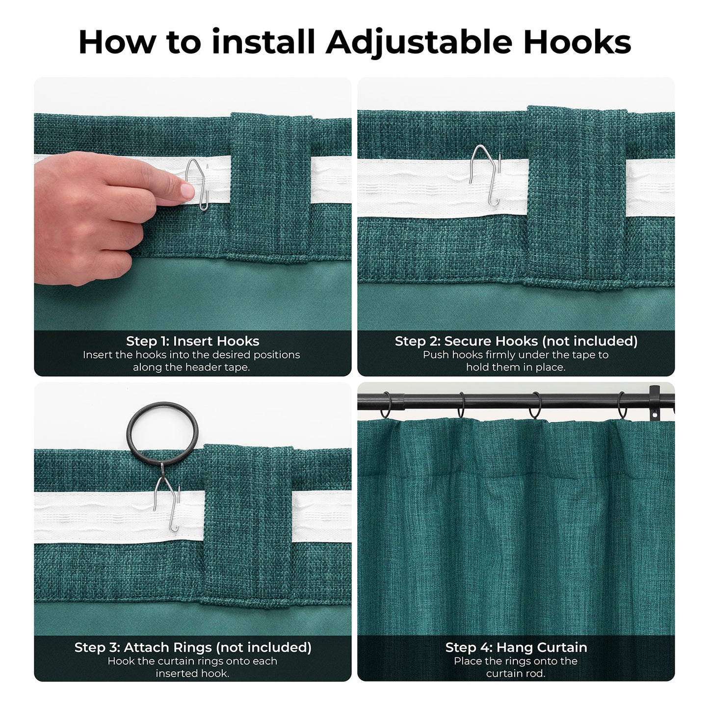 Slate Teal Extra Wide Textured Faux Linen Room Darkening Curtain
