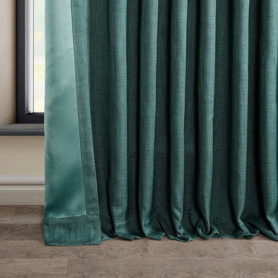 Slate Teal Extra Wide Textured Faux Linen Room Darkening Curtain - HalfPriceDrapes.com