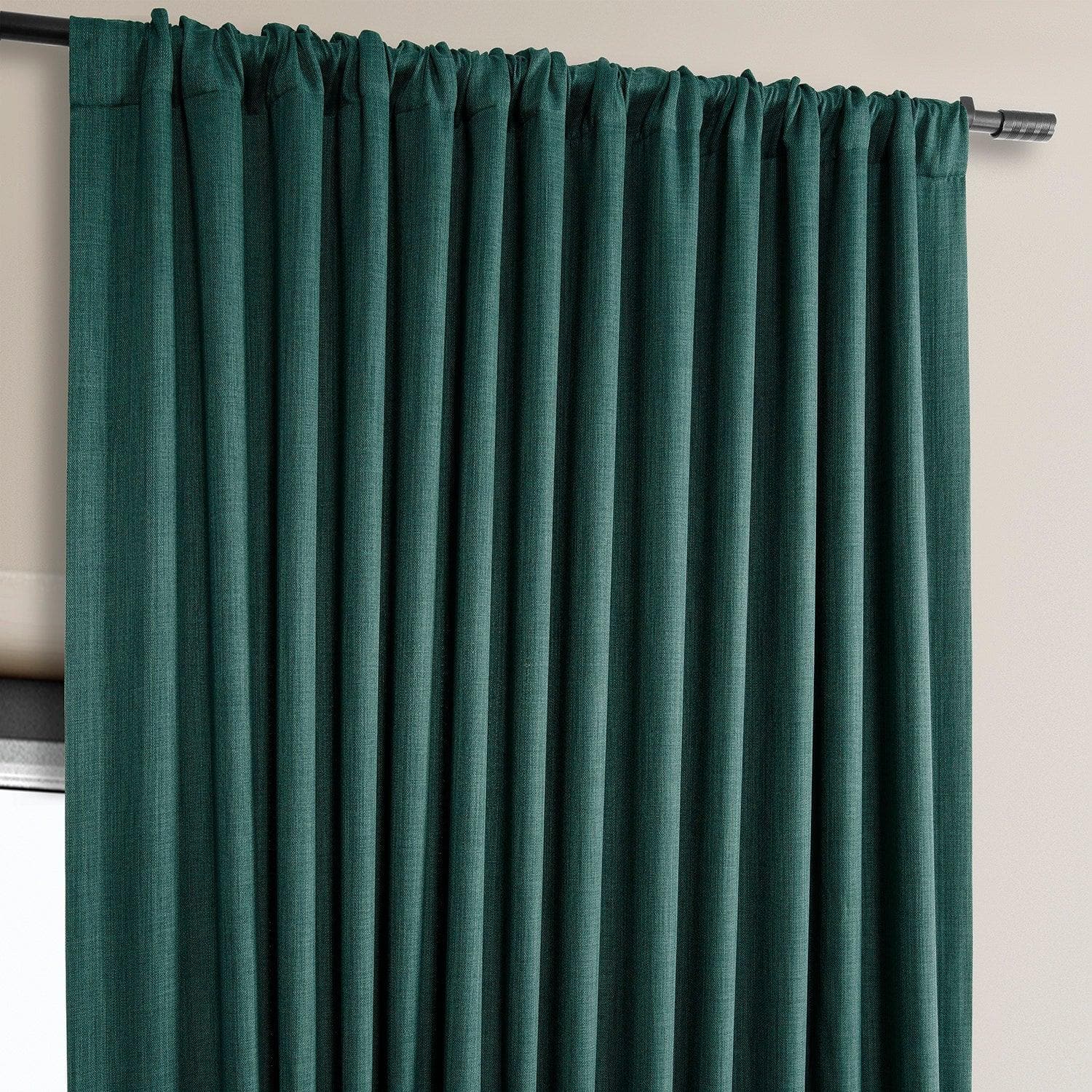 Slate Teal Extra Wide Textured Faux Linen Room Darkening Curtain - HalfPriceDrapes.com