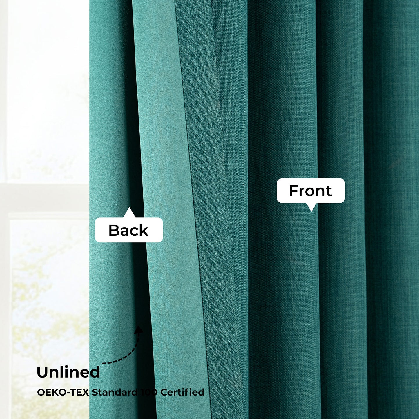 Slate Teal Grommet Textured Faux Linen Room Darkening Curtain