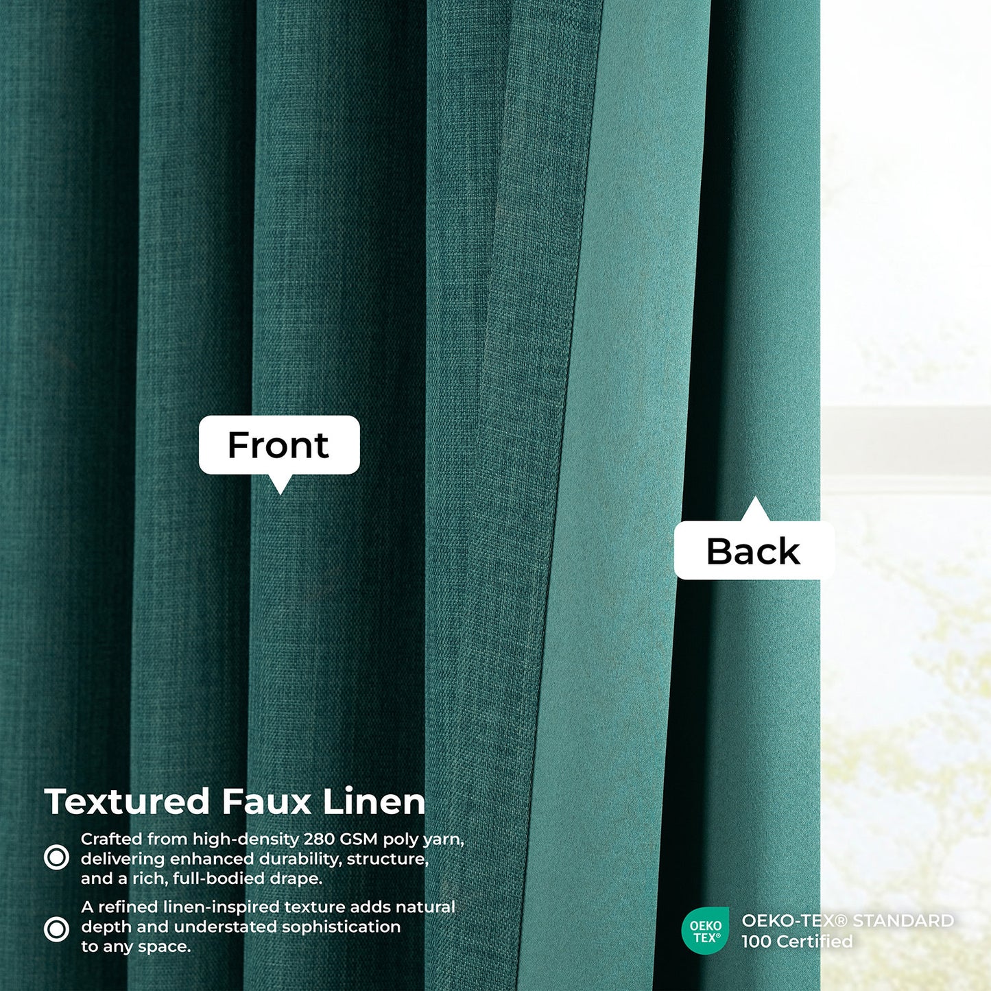 Slate Teal Grommet Textured Faux Linen Room Darkening Curtain