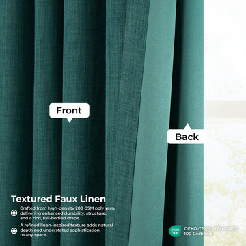 Slate Teal Grommet Textured Faux Linen Room Darkening Curtain