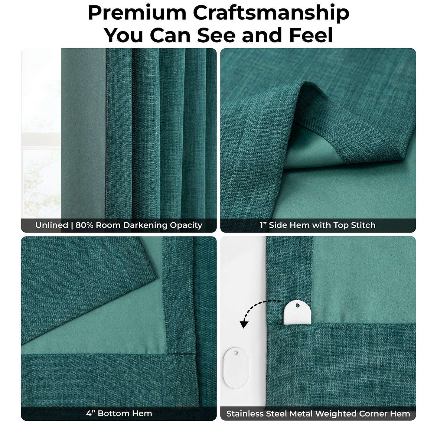 Slate Teal Grommet Textured Faux Linen Room Darkening Curtain