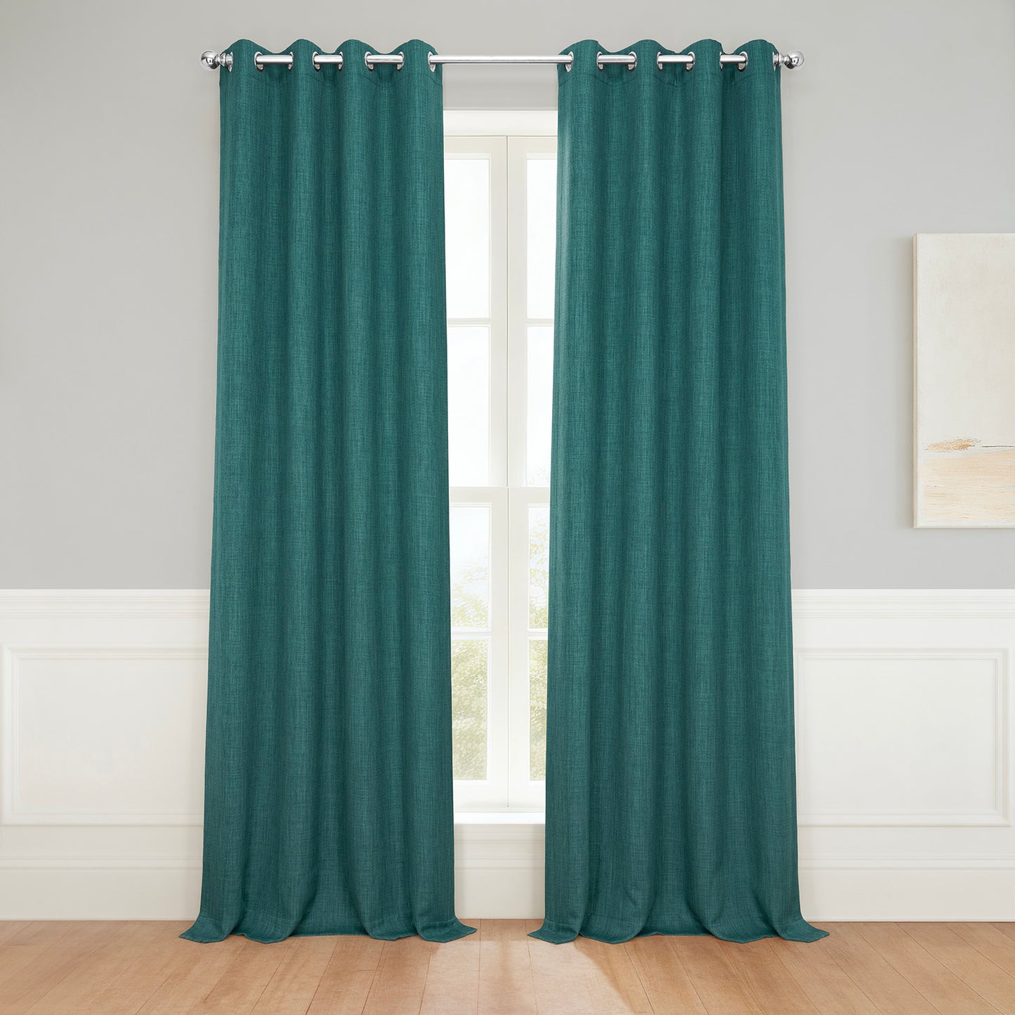 Slate Teal Grommet Textured Faux Linen Room Darkening Curtain