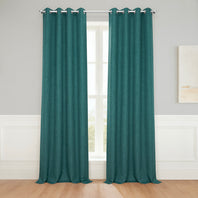 Slate Teal Grommet Textured Faux Linen Room Darkening Curtain