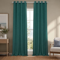 Slate Teal Grommet Textured Faux Linen Room Darkening Curtain