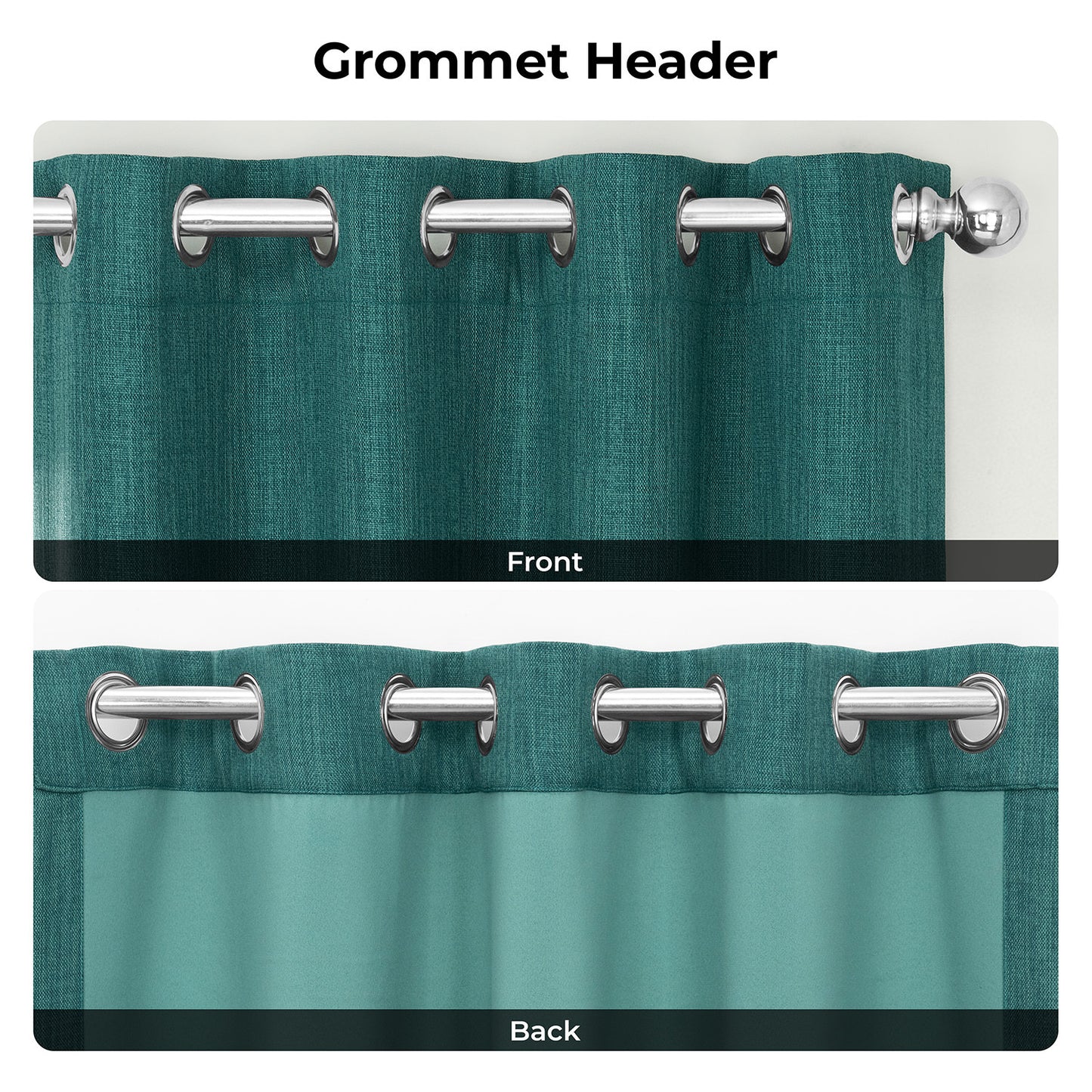Slate Teal Grommet Textured Faux Linen Room Darkening Curtain